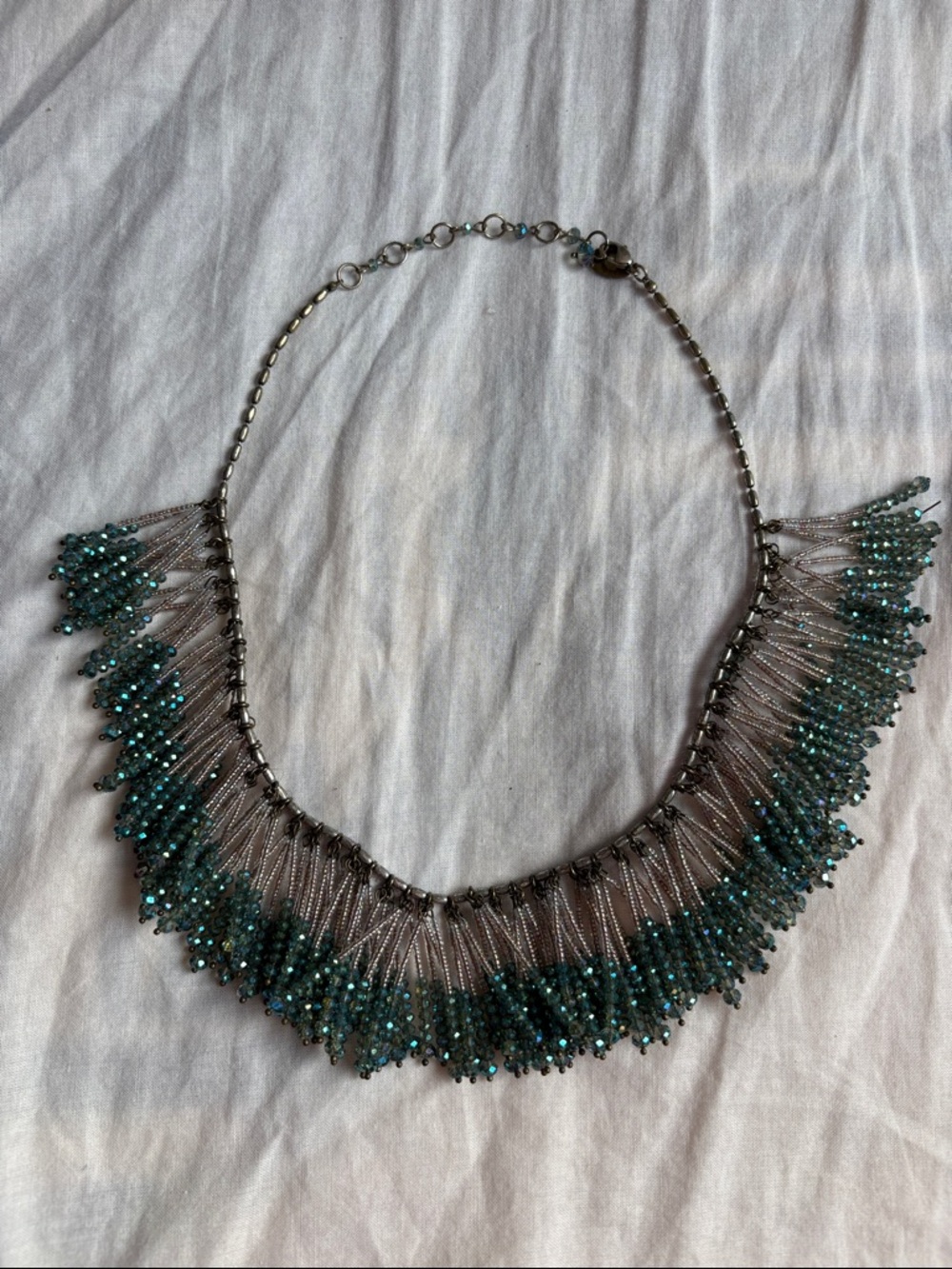 Elegant Teal Beaded Fringe Necklace - Women Jewelry